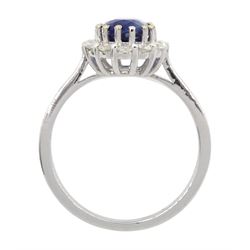 18ct white gold oval cut kyanite and round brilliant cut diamond cluster ring, stamped, kyanite 1.77 carat, total diamond weight 0.52 carat, with World Gemological Institute report