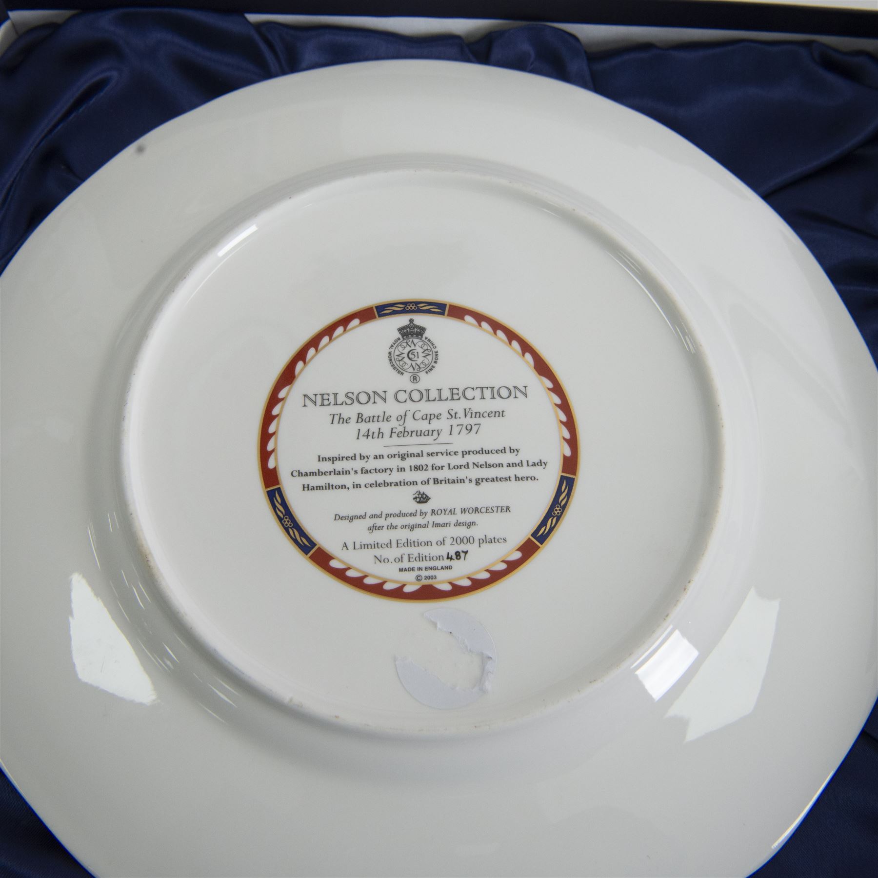 Royal Worcester seven Nelson collection plates, limited edition, comprising two Battle of Cape St Vincent, two Battle of Trafalgar, two Battle of Copenhagen and Battle of the Nile, all with certificates and original boxes 