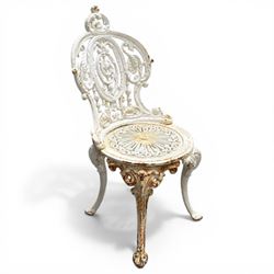 Victorian cast iron white painted garden table with aluminium top and cast iron chairs