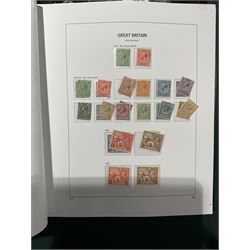 Extensive single album collection of Great British Queen Victoria and later stamps, including QV penny black with three margins, 1840 two pence blue, perf two pence blues with white lines added, QV one pound brown lilac, QV one pound green, King George V seahorses, 1929 Postal Union Congress one pound black, King George VI 1939-48 set of six with ten shillings dark blue, Queen Elizabeth II pre-decimal issues, housed in a Stanley Gibbons Great Britain 2001 album, a well presented collection with few ommissions