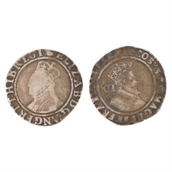 Charles I and Elizabeth I hammered silver shilling coins (2)