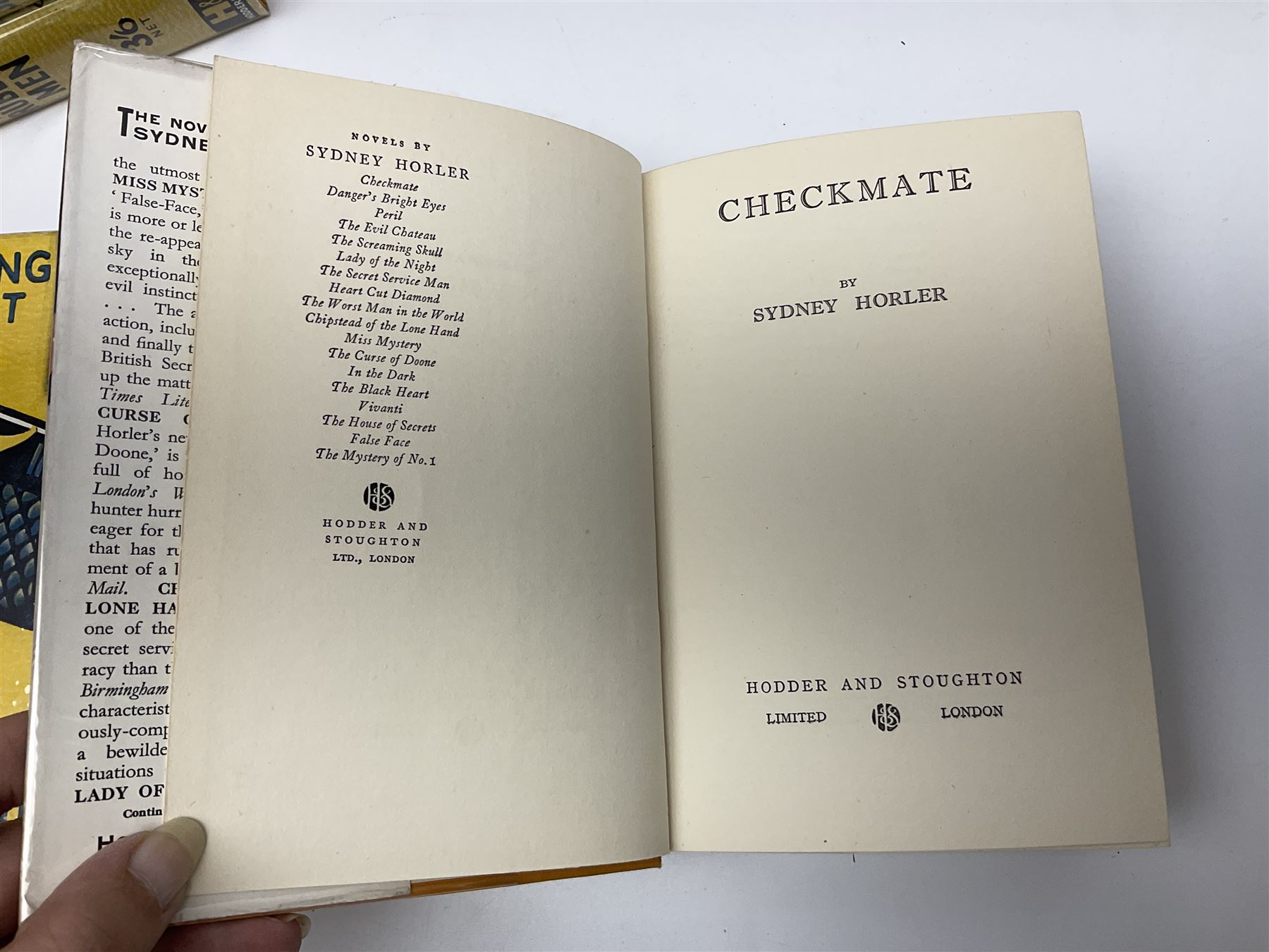 Collection of Hodder and Stoughton yellow jacket version books, to include Sydney Horler, George Goodchild, Dornford Yates, Leslie Charteris etc 