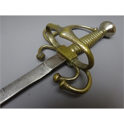  18th century French rapier, the 80.5cm steel blade inscribed Coulaux & Co Klingenthal, cast brass hilt with traces of plating, knuckle bow, oval guard and upward curving quillons with simulated rope twist grip and onion shaped pommel 95cm overall  