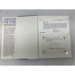 Winged Victory. 1995. Loose mounted signed dedication note and bookplate on the fep from the authors Wing Commander P.B. (Laddie) Lucas and Air Vice-Marshall J.E. (Johnnie) Johnson with duplicate signatures on the title page. Unclipped dustjacket.