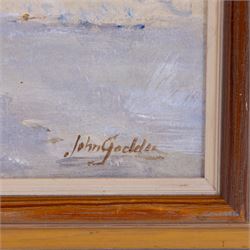 John Seymour Godden (British 1930-1999): 'Gorbals Tenements' Glasgow, oil on board signed, titled verso on artist's studio label 62cm x 50cm