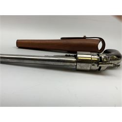 Colt model 1860 .44 calibre six-shot percussion army revolver with stepped cylinder, the 20.5cm barrel inscribed 'Address Col Saml Colt New York US America' with under barrel rammer, all parts with matching serial no.77902, traces of plating to brass trigger guard, two-piece walnut grips L37cm; with modern brass bullet maker and leather holster