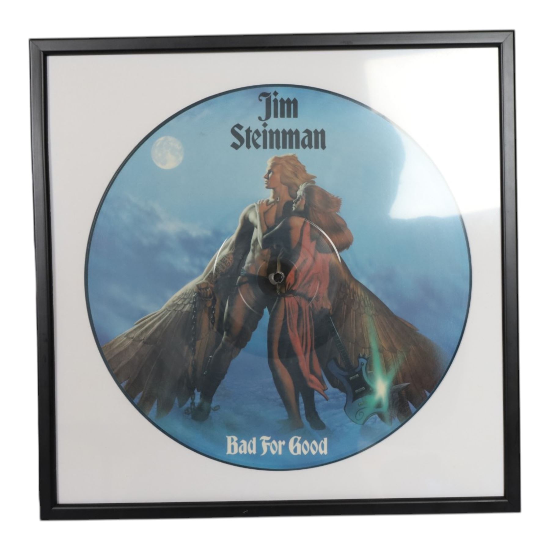 Seven framed record displays, including Meat Loaf 'Razor's Edge', Jim Steinman 'Bad For Good', Meat Loaf 'Bat Out of Hell' and 'I'd Do Anything For Love' gold coloured vinyls, David Bowie 'Life On Mars', Rod Stewart 'Sweet Surrender' and Rod Stewart 'Infatuation', largest H58cm