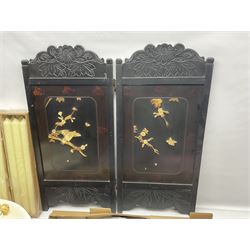 Blue and white meat platter and a similar blue and white meat draining plate, together with a pink ceramic floral jug and bowl, three packs of church candles and a wooden screen, etc 