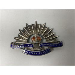 Six silver sweetheart brooches - Australian Commonwealth Military Forces, Gloucestershire Regiment, two Essex Regiment, Durham Light Infantry and silver gilt naval (6)