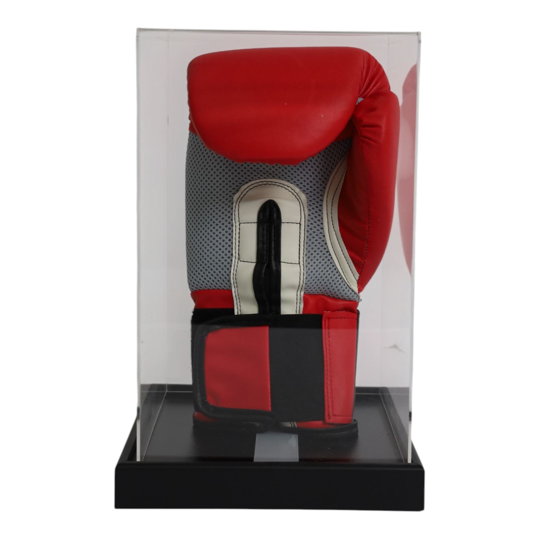 Lonsdale boxing glove, signed by Nigel Benn in black marker pen, in acrylic display box