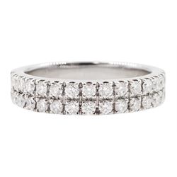 18ct white gold two row round brilliant cut diamond half eternity ring, hallmarked, total diamond weight approx 0.65 carat