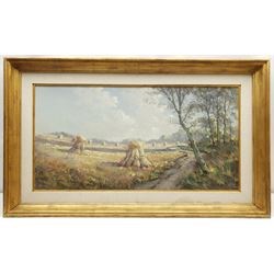 Garstin Cox (British 1892-1933): Corn Stooks by a Woodland Path, pastel signed 43cm x 85cm