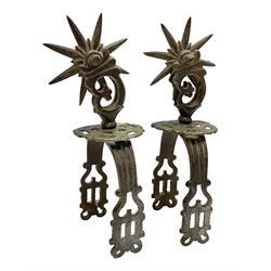 Pair of South American gaucho steel and brass spurs with eight-spike heel rowels, possibly Chilean L25cm
