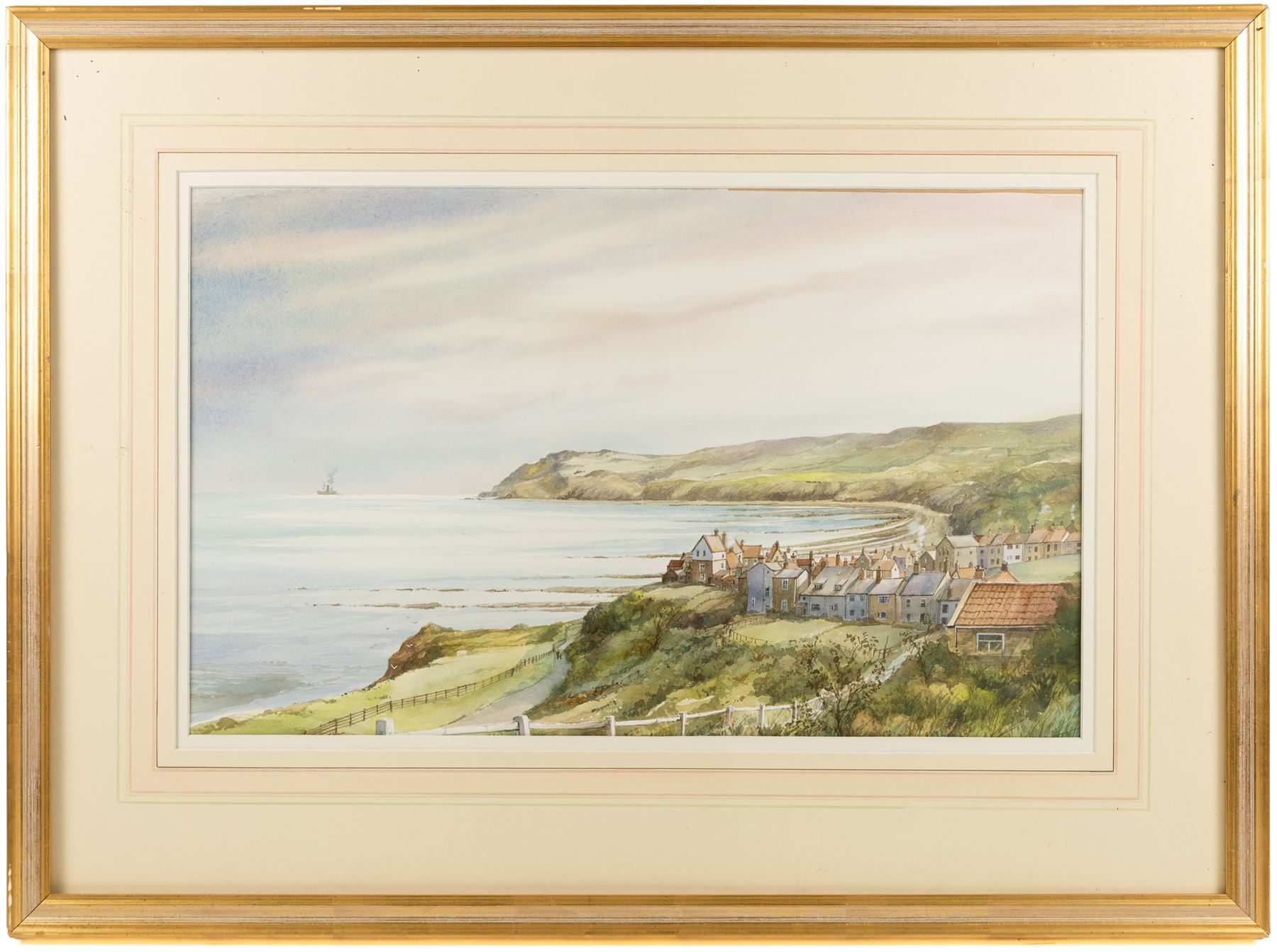 David C Bell (British 1950-): View of Robin Hood's Bay, watercolour 37cm x 61cm
