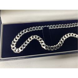 Silver flat curb link necklace, stamped 925 