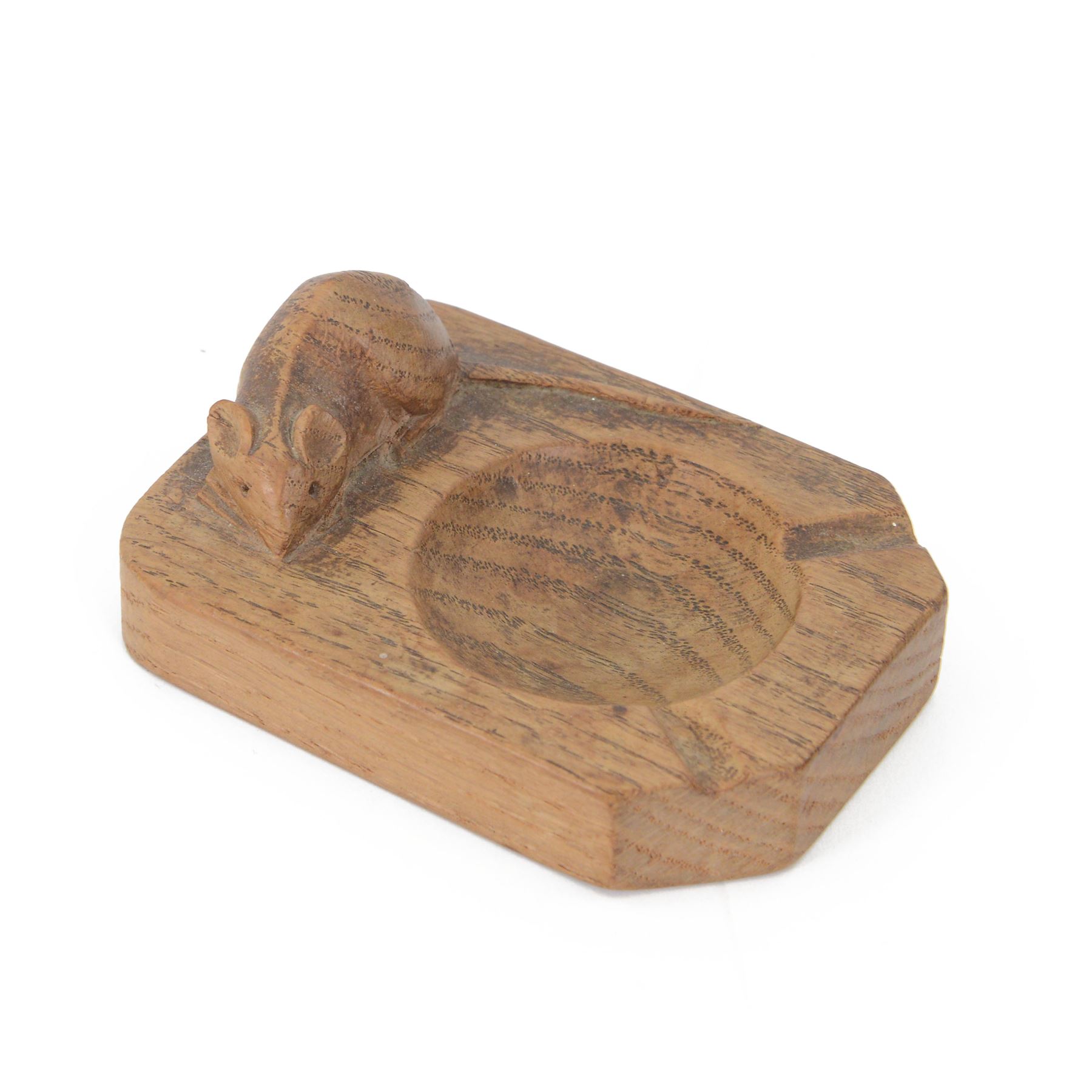 Mouseman - tooled oak ashtray, rectangular form with canted and rounded corners, carved with mouse signature, by the workshop of Robert Thompson, Kilburn, W10cm