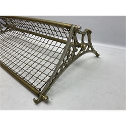 Railway interest - carriage compartment style wall mounting brass and mesh luggage rack, the ends cast with the initials NSWR (New South Wales Railroad) L77cm