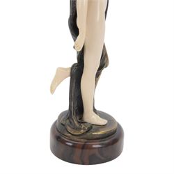 After Ferdinand Preiss: Art Deco style, composite semi nude classical female figure, raised upon circular base, H21cm
