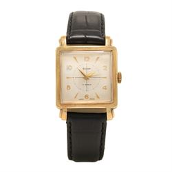 Rotary gentleman's 9ct gold manual wind wristwatch, square silvered dial with Arabic and d...