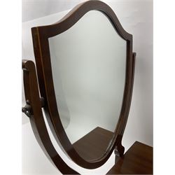 19th century inlaid mahogany dressing table mirror, with three drawers to base, H58cm