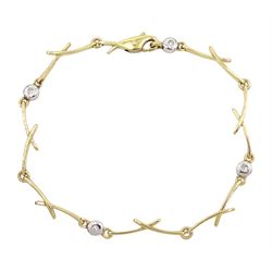 9ct gold bezel set diamond crossover link bracelet, hallmarked 