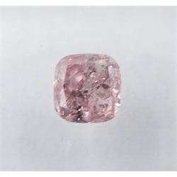 Certified loose fancy coloured cushion brilliant cut diamond, 'Fancy Intense Pink' colour of 0.34 carat, with GIA report
