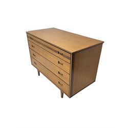 Butilux - mid-20th century teak chest, fitted with five graduating drawers, the top with horizontal reeding decoration, raised on tapering supports