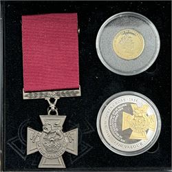 'The Victoria Cross Gold and Silver Commemorative Set' comprising Queen Elizabeth II Tristan Da Cunha 2016 9ct gold double crown, 2016 sterling silver one crown and a replica VC medal, cased with certificate 