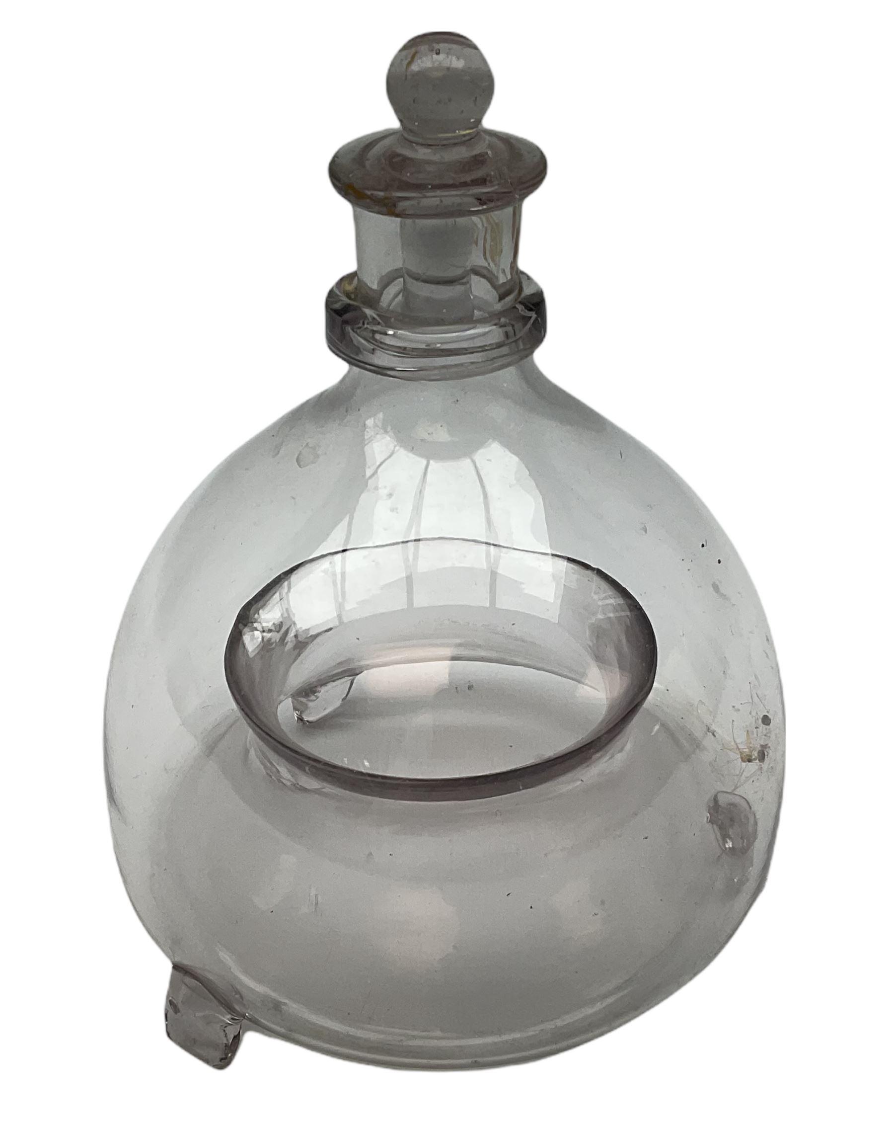 19th Century glass fly trap and stopper, H20cm