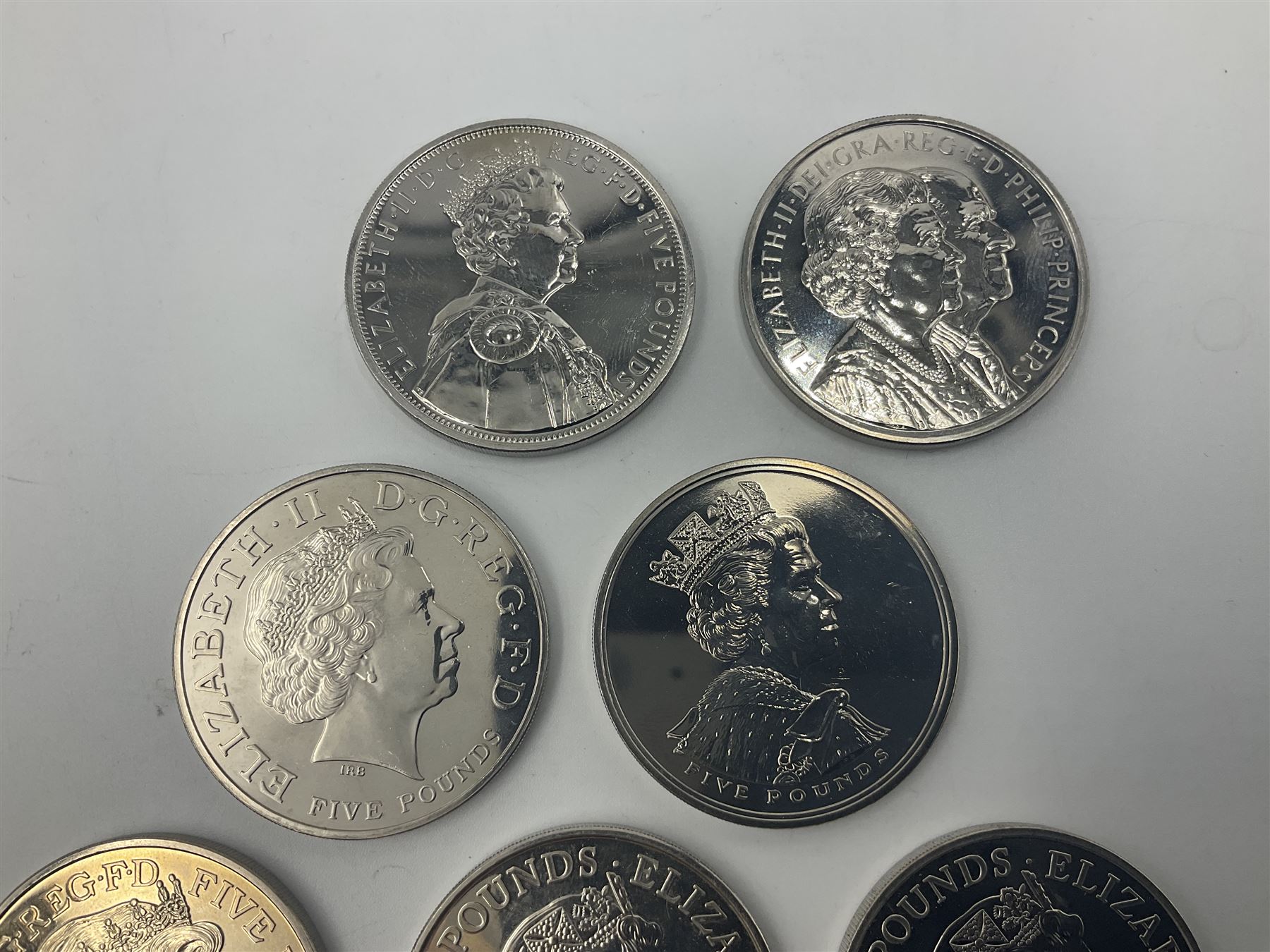Seventeen Queen Elizabeth II United Kingdom five pound coins