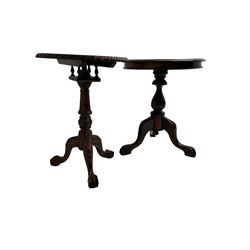 Georgian design mahogany pedestal occasional table, carved edge over birdcage action support, tripod base with acanthus leaf decoration and ball and claw feet (W50cm H70cm); Georgian design occasional table, circular top over vasiform pedestal with tripod base (W59cm H70cm)