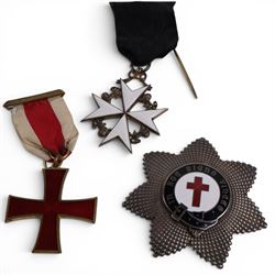 Masonic interest silver gilt and white enamel Knights Templar cross, hallmarked, together ...