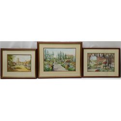 Hilary Johnson (British 20th century): 'Godshill Isle of Wight' and Garden Views, three watercolours signed, max 29cm x 40cm (3)