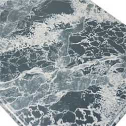 19th century mahogany side table, moulded rectangular top with simulated marble finish, ogee moulded frieze fitted with two drawers, rectangular and supports on scroll carved feet united by flat stretcher 