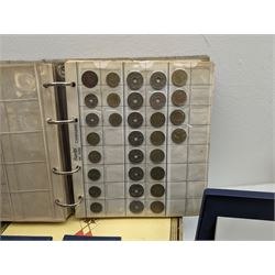 Great British and World coins, including 1996 brilliant uncirculated coin collection in card folder, 1998 proof coin set in blue display with certificate, commemorative crowns, 1953 unofficial year set in plastic holder, pre-decimal coinage, pre-Euro coinage etc, housed in various ring binder folders and loose