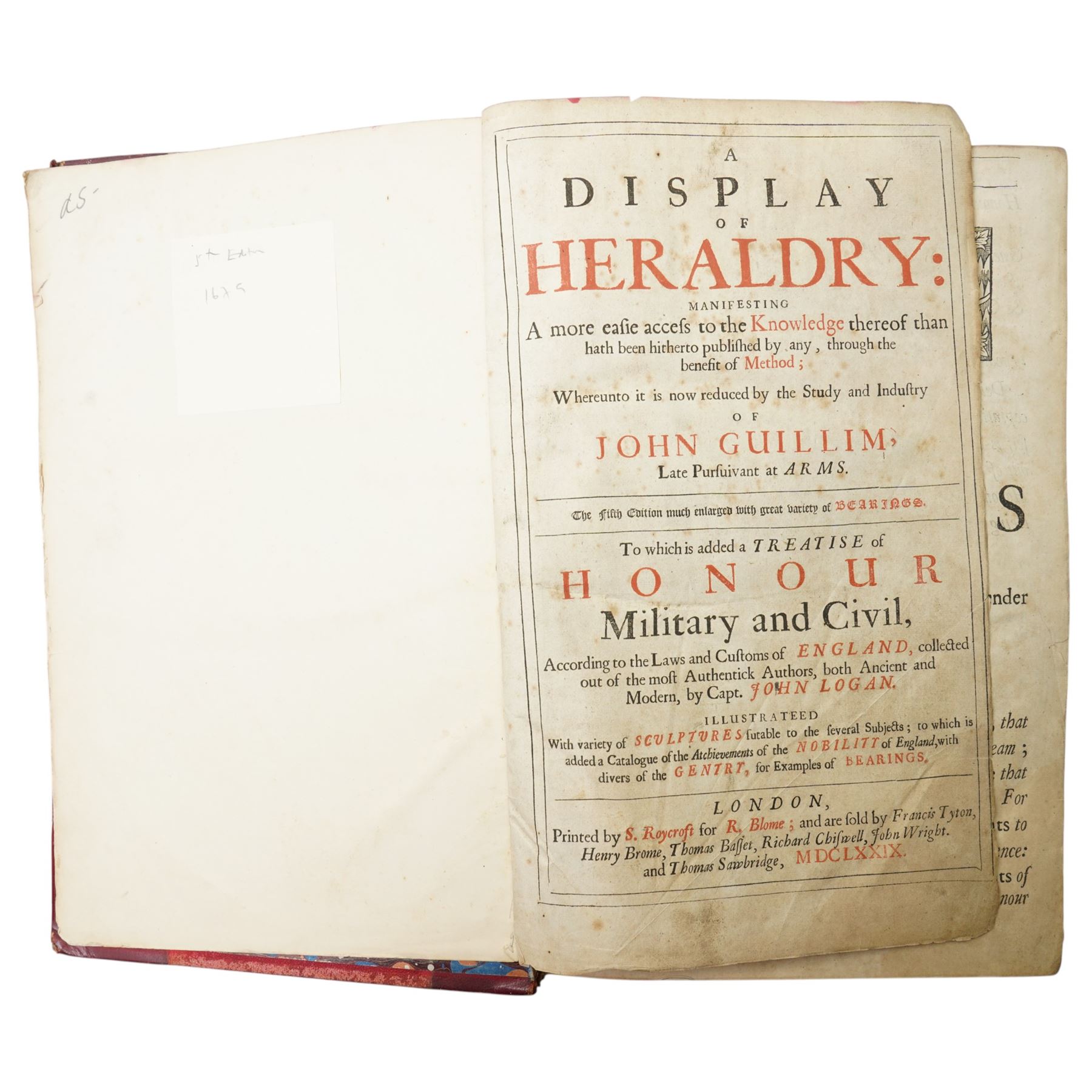 Guillim, John - 'Display of Heraldry'  5th edition, 1679 many plates, half calf, folio