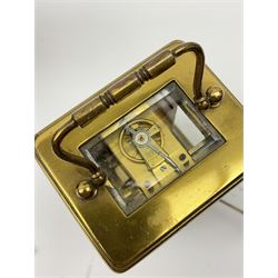 Early 20th century brass carriage clock time piece, white enamel Roman dial, single train driven movement 