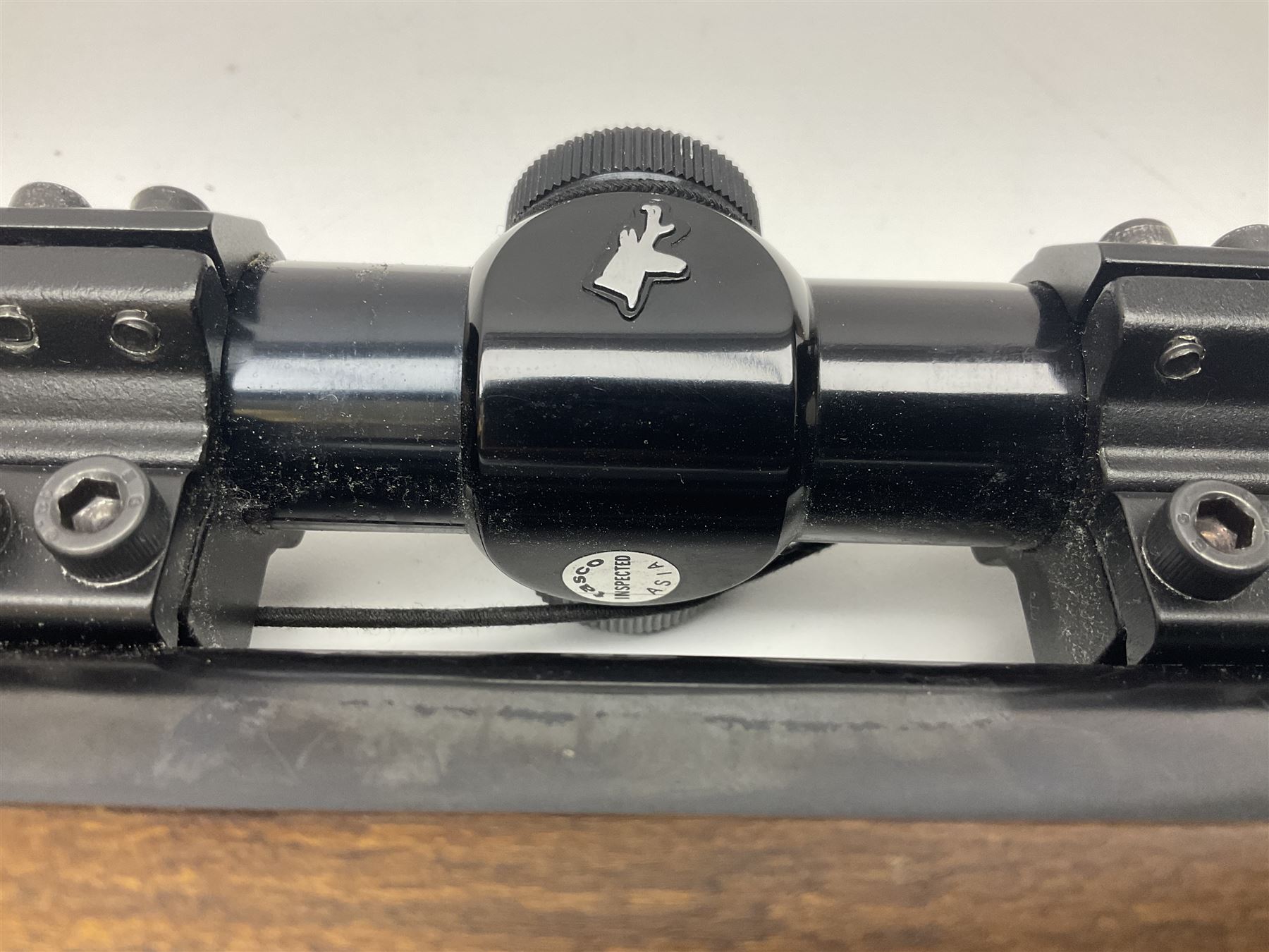 Weihrauch model HW 77 K  .22 air rifle with under lever action, beech stock with chequered pistol grip and Tasco WA39x40-1 scope, serial no.1283661 L102cm overall NB: AGE RESTRICTIONS APPLY TO THE PURCHASE OF THIS LOT