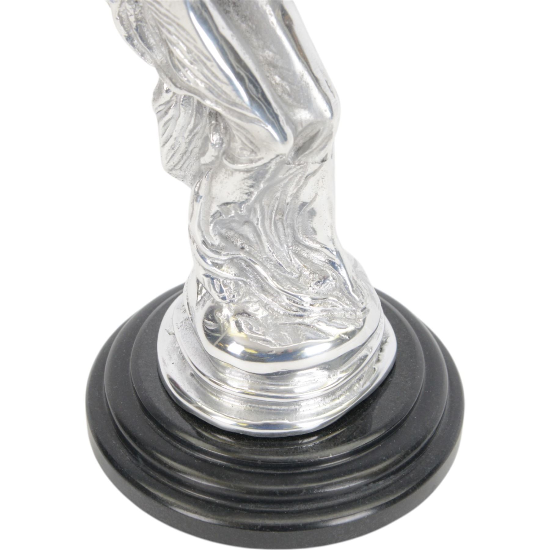 Reproduction Rolls Royce Sprit of Ecstasy car mascot, on circular black plinth, H35cm 