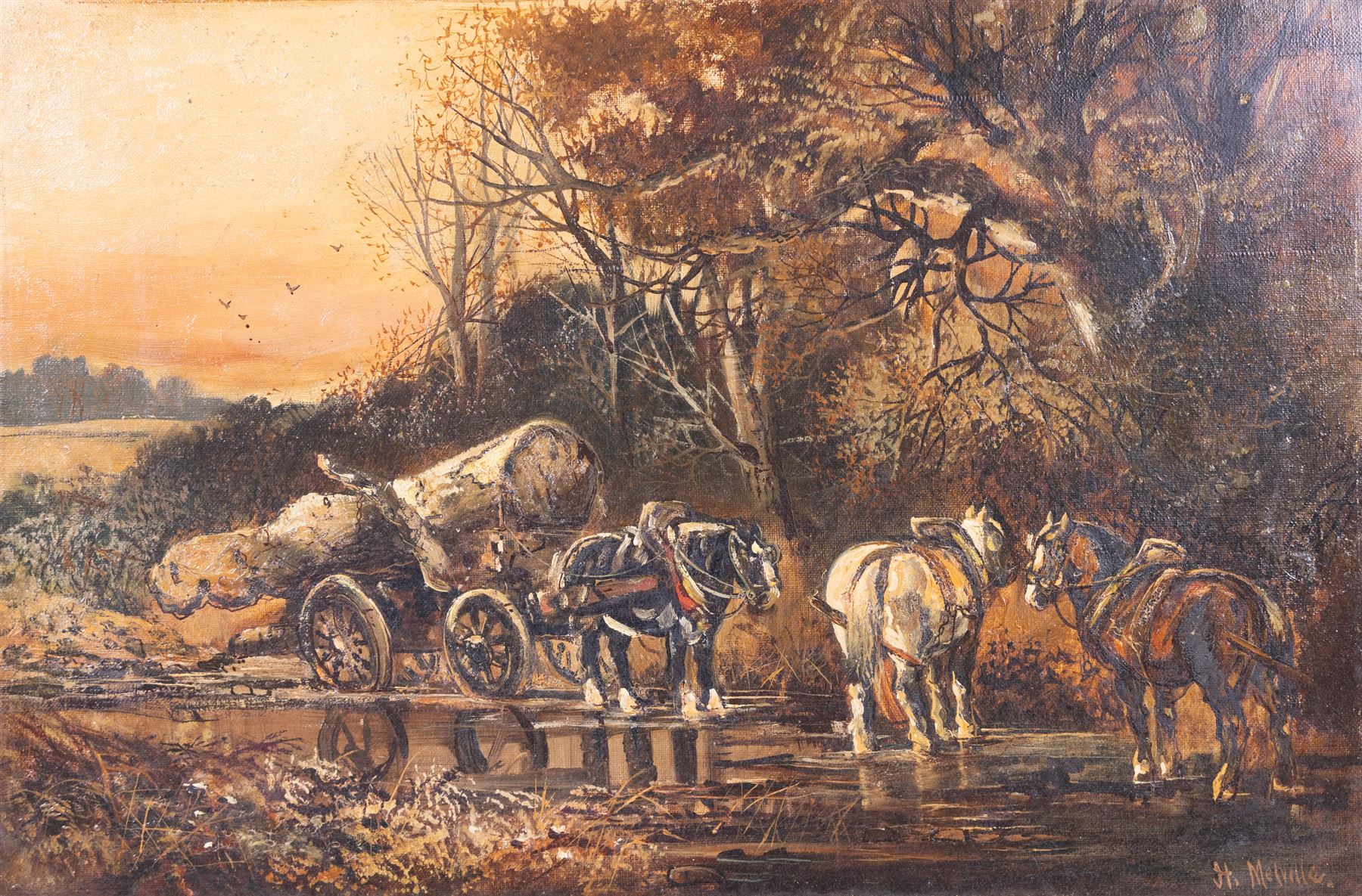 Harden Sidney Melville (British 1824-1894): The Logging Cart, oil on canvas signed 39cm x 60cm (2)