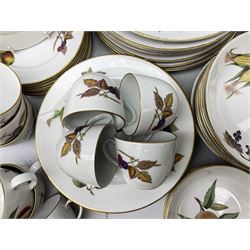 Royal Worcester 'Evesham' pattern dinner and tea wares, to include teacups and saucers, bowls, dinner plates, side plates etc, all with printed marks beneath