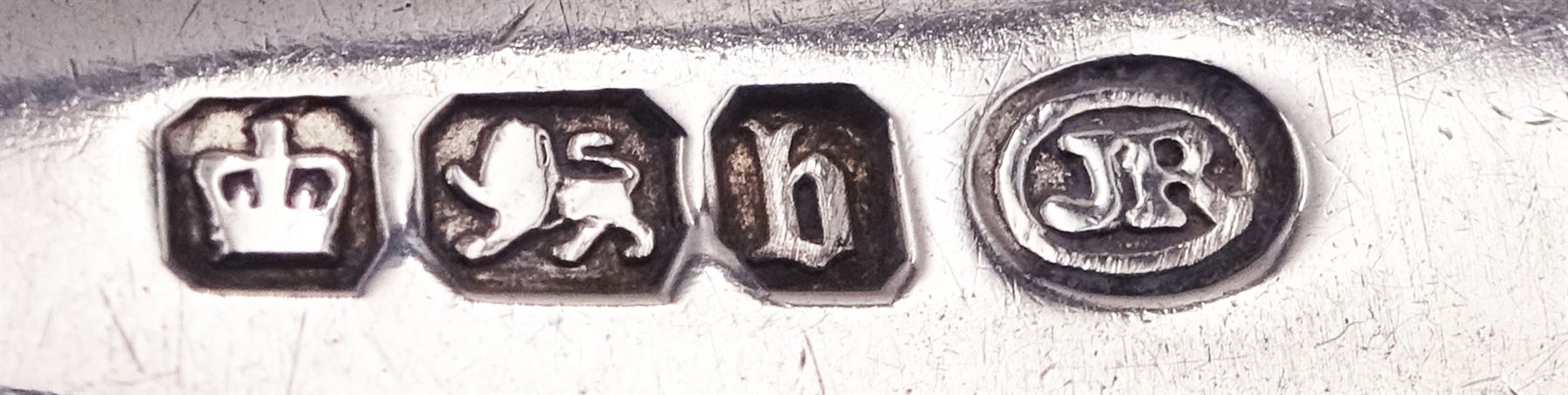 Group of silver flatware, to include Victorian christening set comprising knife, fork and spoon with silver handles, blade, prongs, and bowl, hallmarked Martin, Hall & Co, Sheffield 1868, William IV Fiddle pattern dessert fork, hallmarked William Eaton, London 1834, two Victorian teaspoons, 1920's teaspoons, and three Continental graduated spoons and set of matching sugar tongs with rose and vine detail, stamped 825, etc., together with a a small modern silver pendant modelled in the form of a heart, hallmarked Penhaligon's, Birmingham 1991, and two modern silver page markers, each stamped 925, one example worn import mark, approximate total weight 8.61 ozt (267.8 grams)