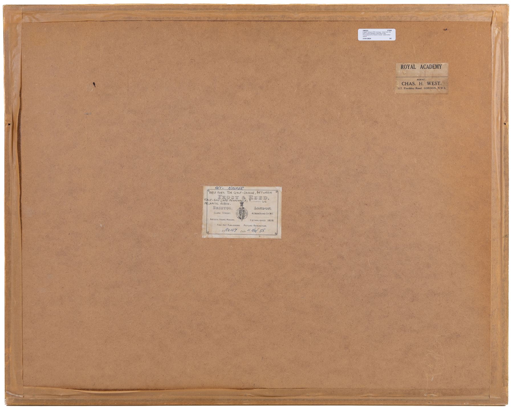 English School (20th Century): 'View Over the Golf Course Between Kalk Bay (Cape Peninsula) & the Atlantic Ocean', watercolour signed with initials MPW, titled on Frost & Reed label and with Royal Academy label verso, 42cm x 60cm  