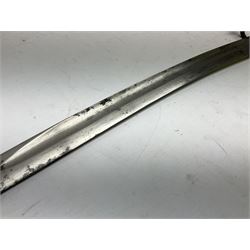 19th century Bayonet with 58cm fullered Yataghan shaped blade, stamped with anchor mark, with leather scabbard