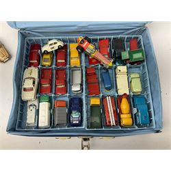Unboxed and playworn die-cast models of TV/Film interest by Corgi including Green Hornets Black Beauty, two Batmobiles, James Bond Aston Martin DB5, Saints Volvo P1800 etc; two Matchbox 1-75 Series Collector's Cases including various playworn models; and quantity of playworn lead and plastic figures by Britains etc