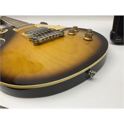 Aria Les Paul style electric guitar, no.037704CH L102cm; with amplifier, soft carrying case and stand; together with various guitar songbooks etc