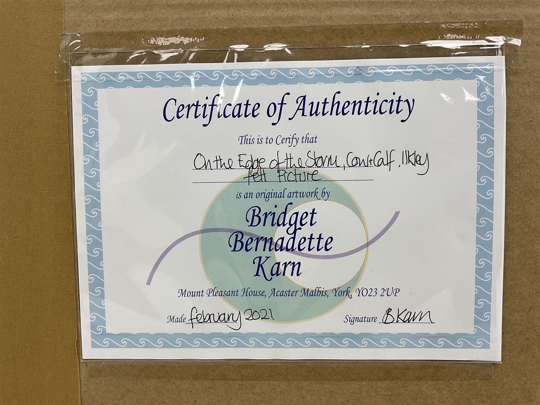 Bridget Bernadette Karn (Yorkshire Contemporary): ‘On the Edge of the Storm - Cow and Calf Ilkley’, wool and felt collage, signed titled and dated February 2021 verso 103cm x 162cm