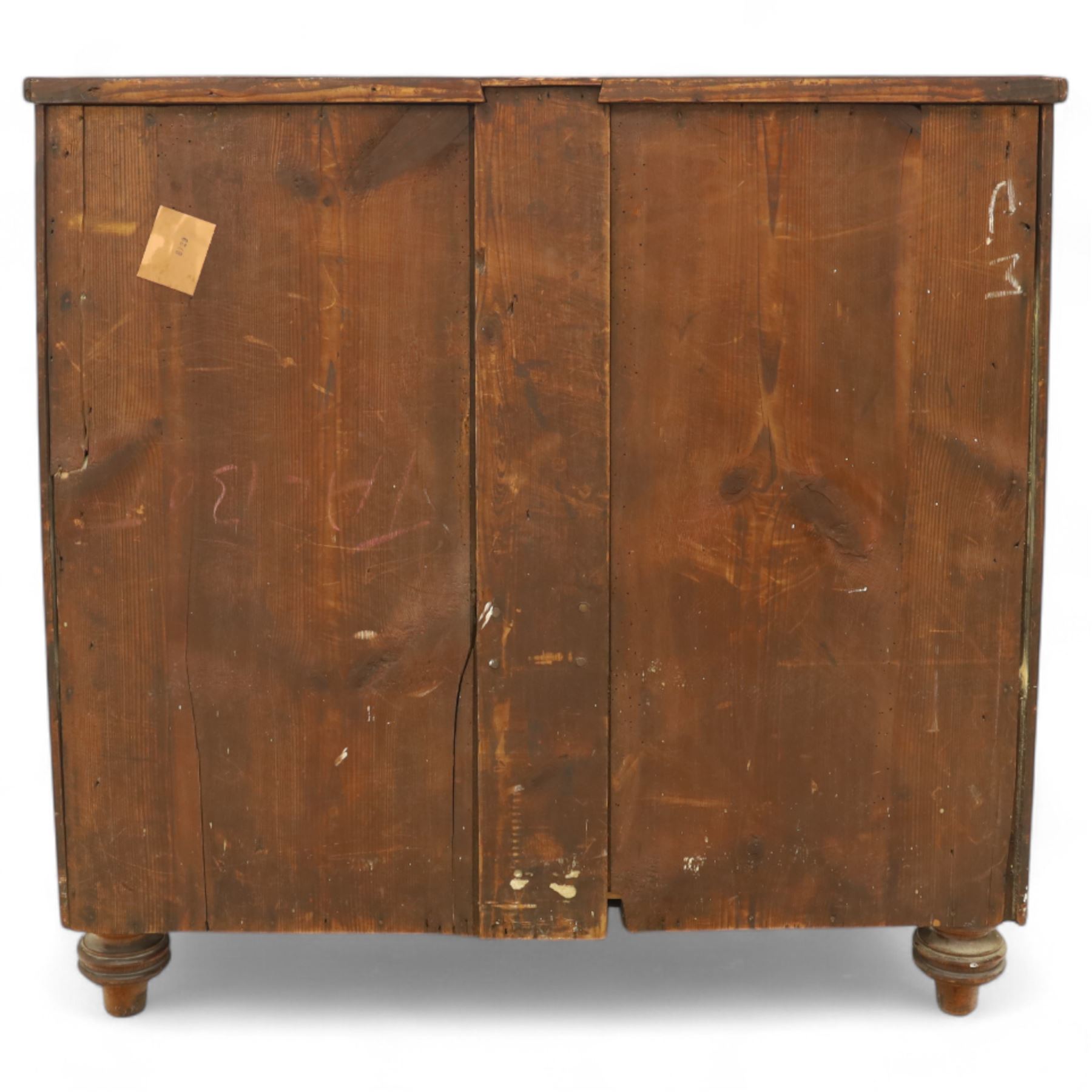 Mid-19th century mahogany bow front chest, fitted with four graduating drawers, turned ebonised handles, bun feet