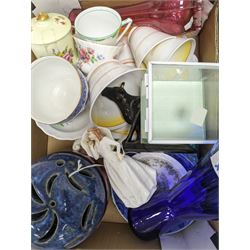 Royal Doulton figure Joy, Royal Albert Old Country Roses ceramics, Aynsley Blue Garland dinner wares, and a collection of other ceramics, in two boxes 