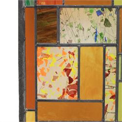 Valerie Green - 21st century stained glass and leaded panel, in green, orange and yellow colourways   